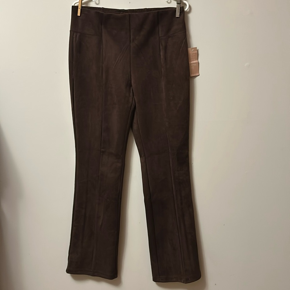 Hope & Harlow pull on cocoa brown stretch pants flared leg wide waist size M